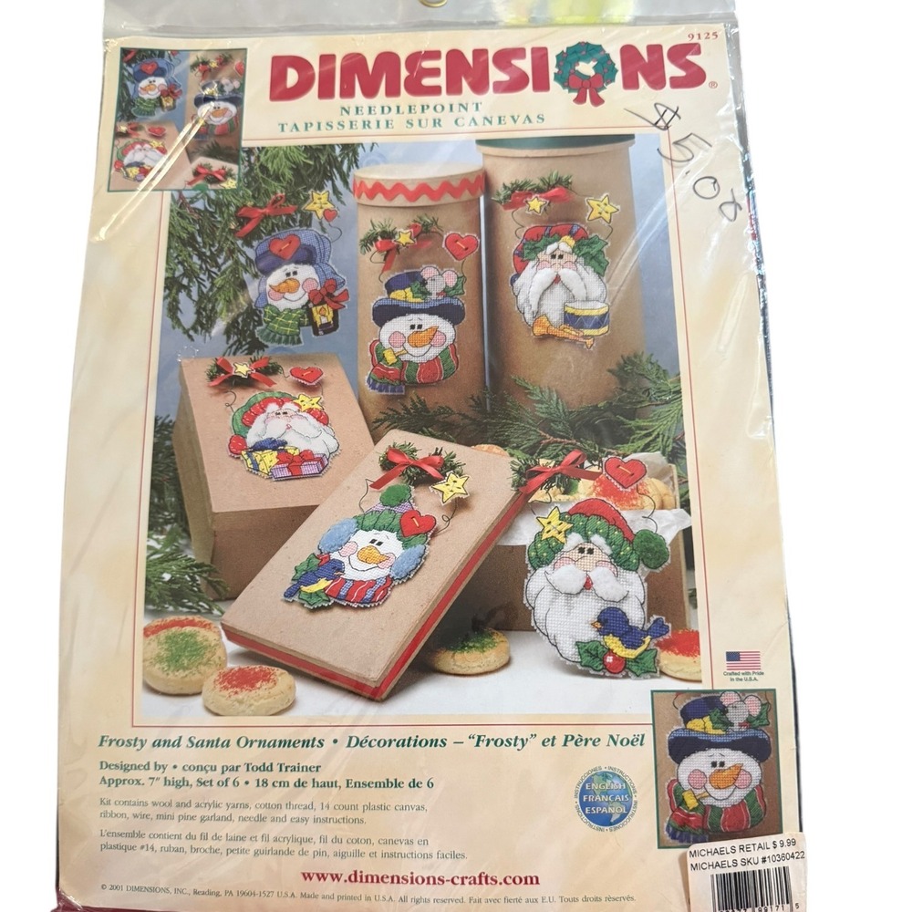 Dimensions Frosty and Santa Ornaments Needlepoint Kit 9125 Todd Trainer Set of 6